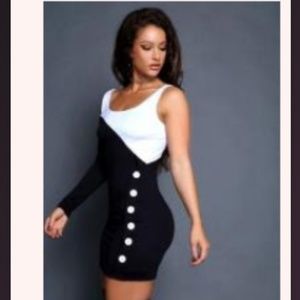 Colorblock black/ white one sleeve mini dress S